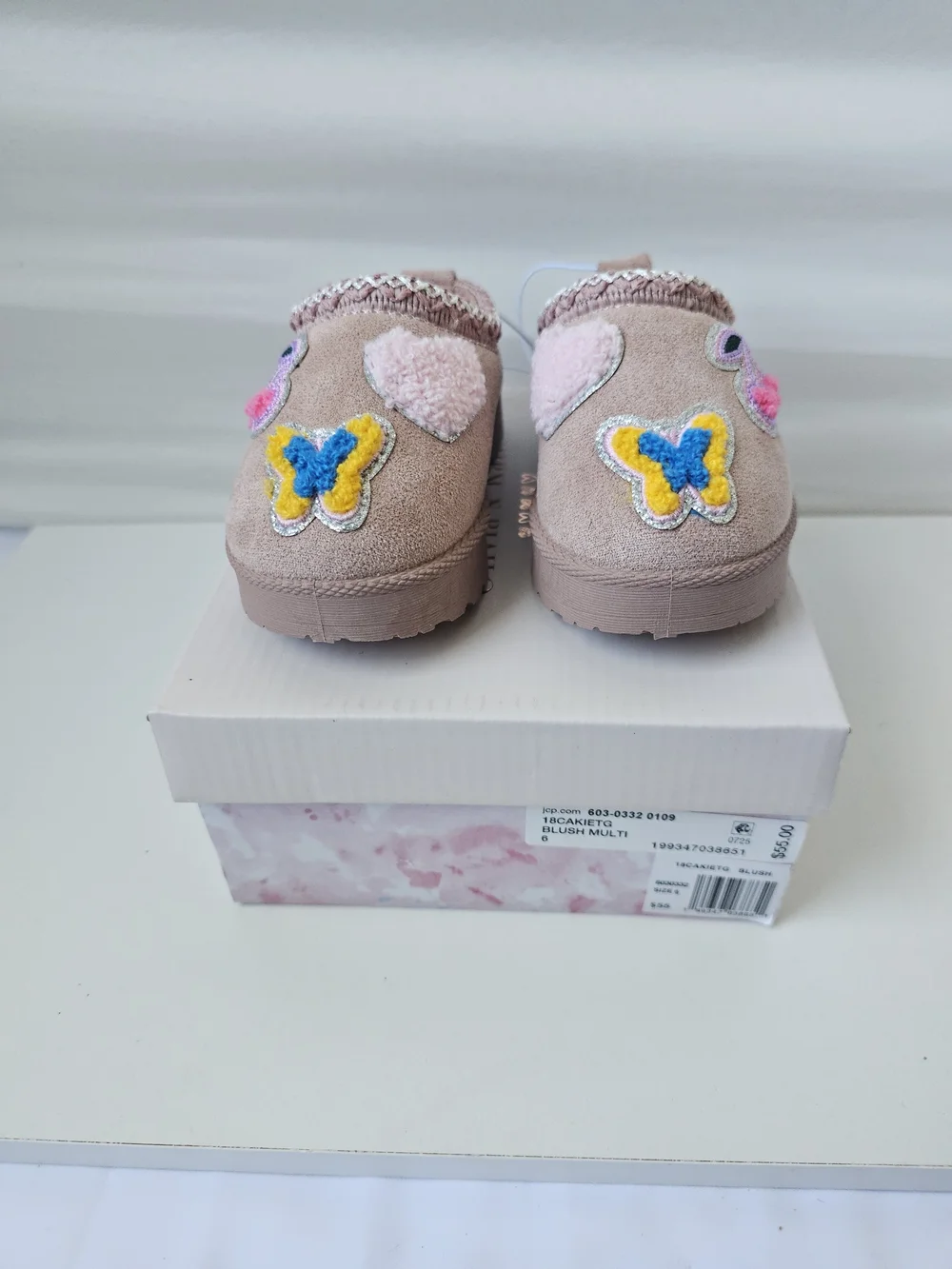 Olivia & Kate Girls Blush Multi Butterfly Cherry Slippers Mules Size 6 NIB